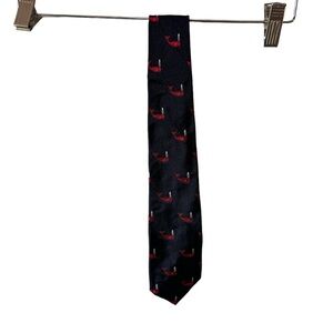 Ralph Lauren slim pure silk tie whale spouting classic navy, red and white. EUC